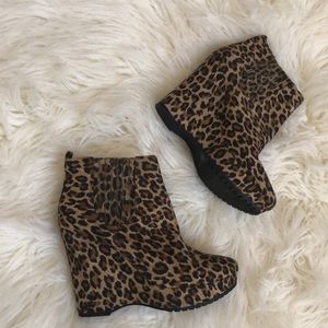 Bcbg leopard wedge booties